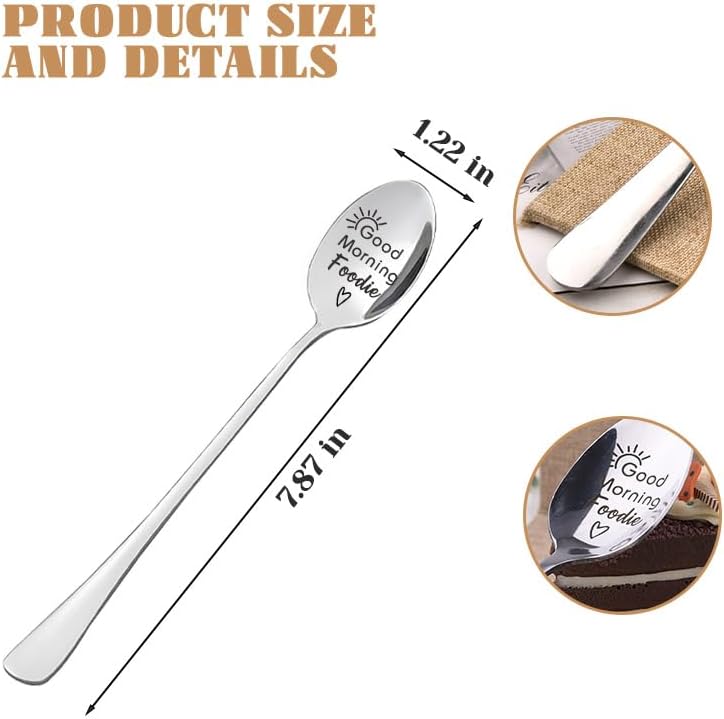 Borhmty Foodie Cooking Gifts for Women Men Food Lover Enthusiast Good Morning Foodie Spoon Gastronme Epicurean Gourmet Birthday Gifts for Women Men Foodies Snacks Lover Stainless Steel Spoons - Image 2